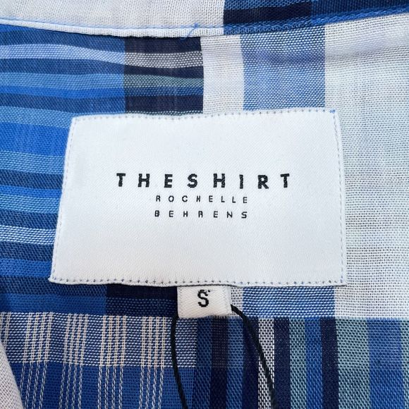 Rochelle Behrens The Shirt‎ Size Small Blue Plaid Button Front Patchwork Ruffle - Picture 6 of 12